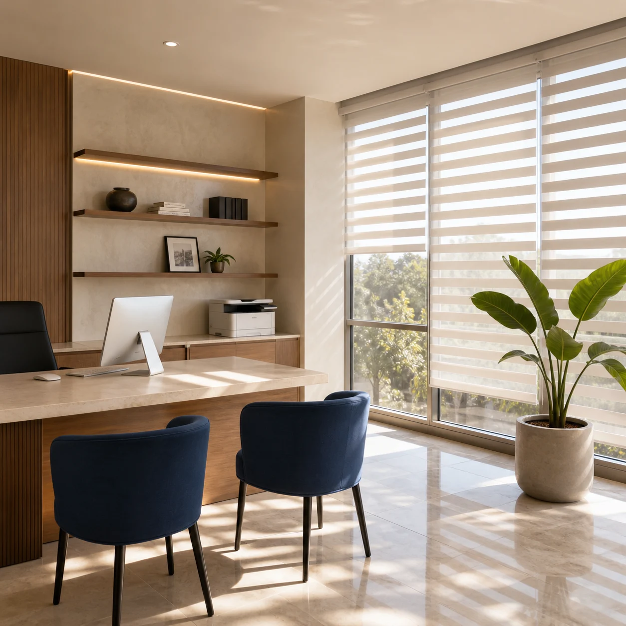 Interior comercial con persianas y diseño